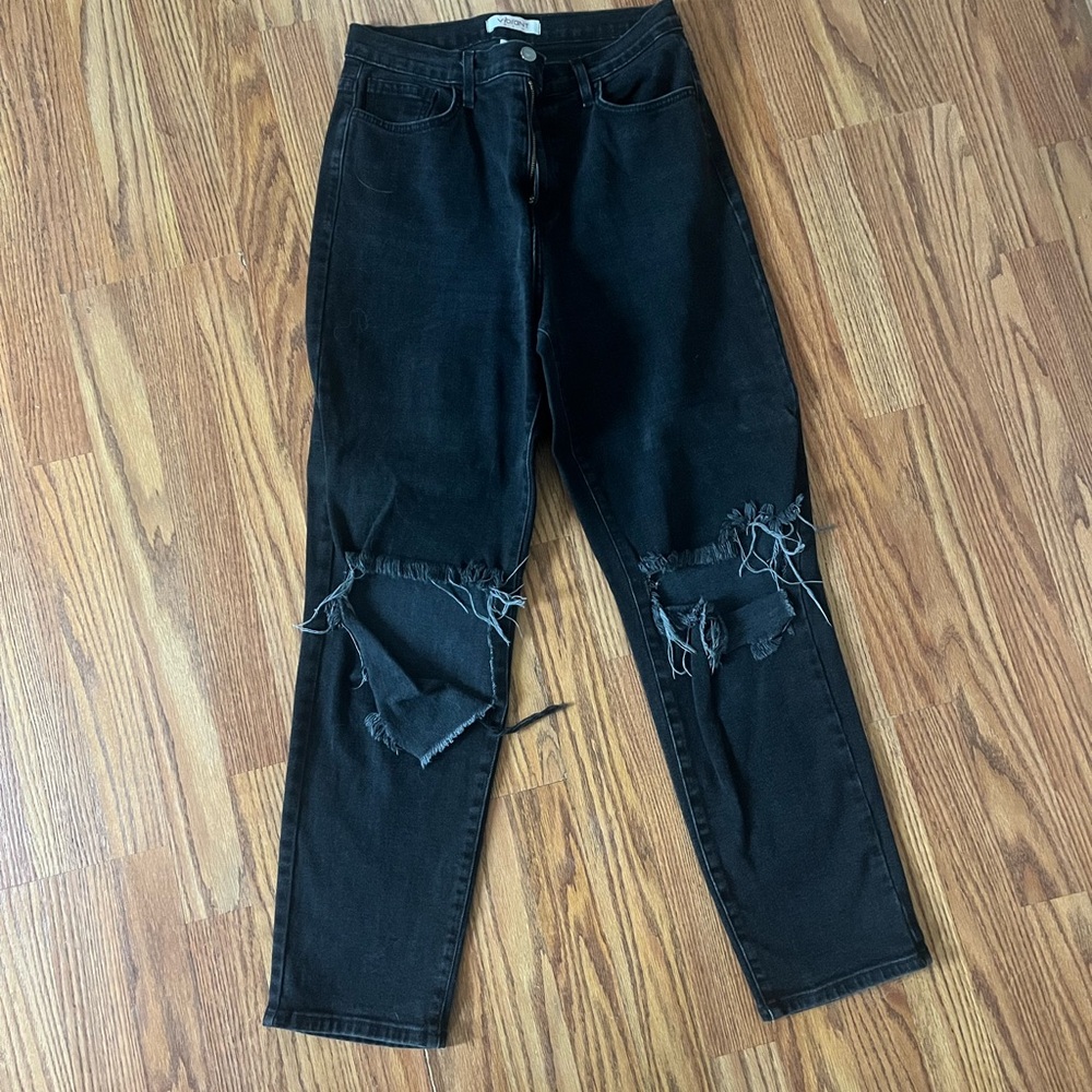 Vibrant Black Distressed Boyfriend Jeans